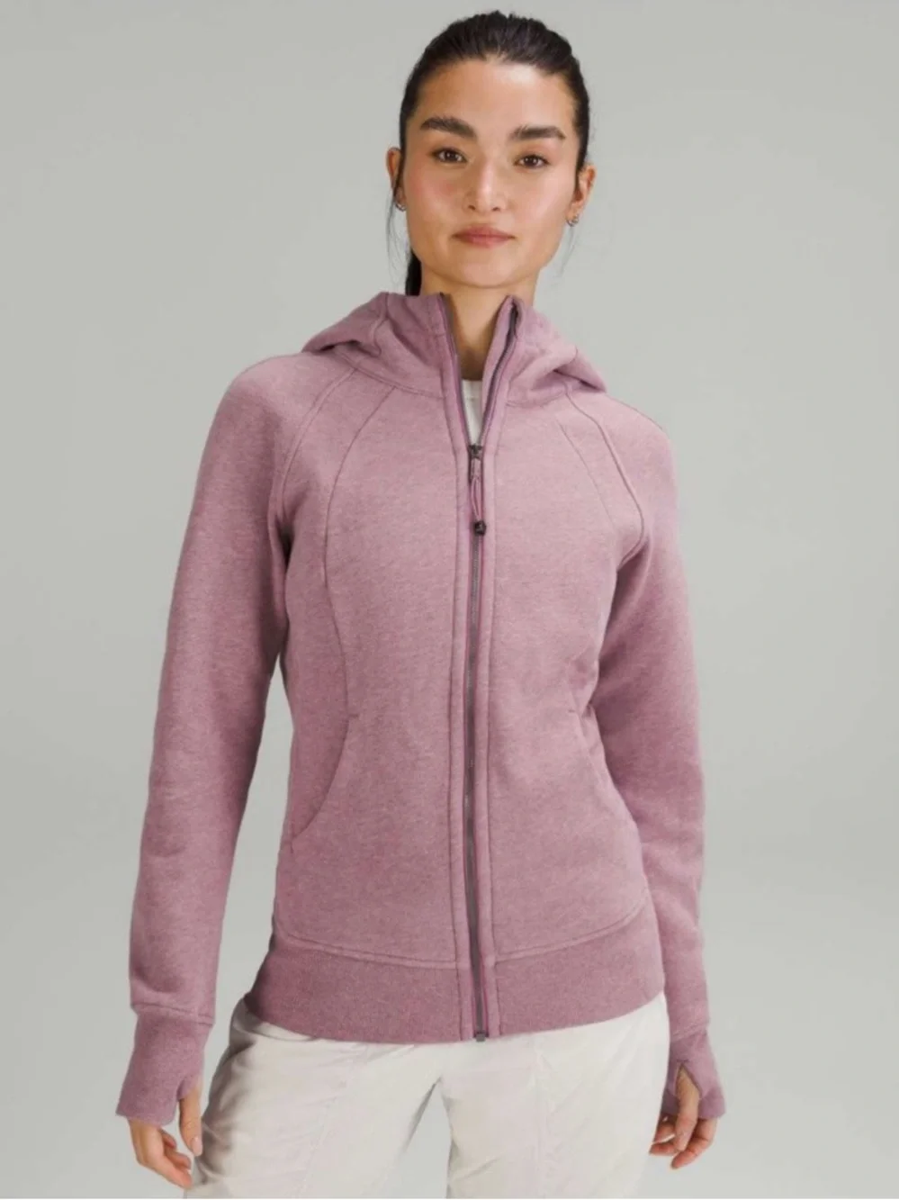 Lululemon Scuba Hoodie Jacket Light Cotton Fleece Heathered Velvet Dust Size 10